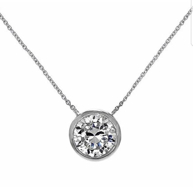 Cubic Zirconia 14K Gold Bezel Solitaire Pendant.  Diamond Veneer 635ZBYX1K