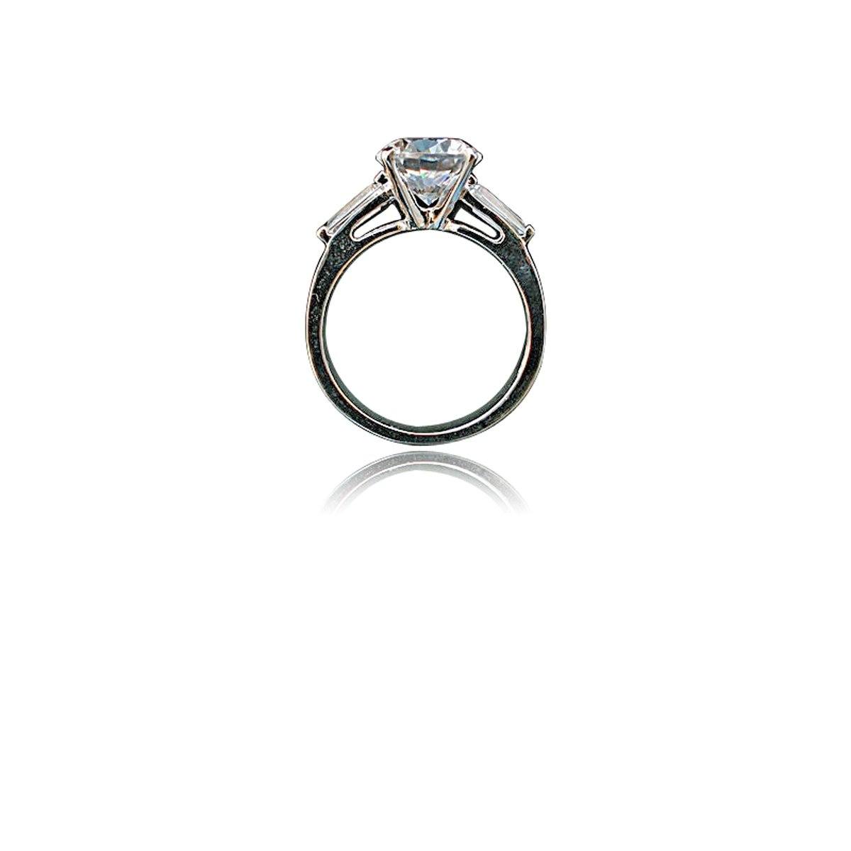 Round Three stone Ring Cubic Zirconia 14K Gold Ring | Diamond Veneer. 635R600K