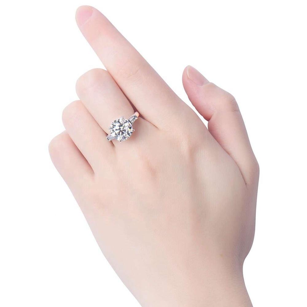 Round Three stone Ring Cubic Zirconia 14K Gold Ring | Diamond Veneer. 635R600K
