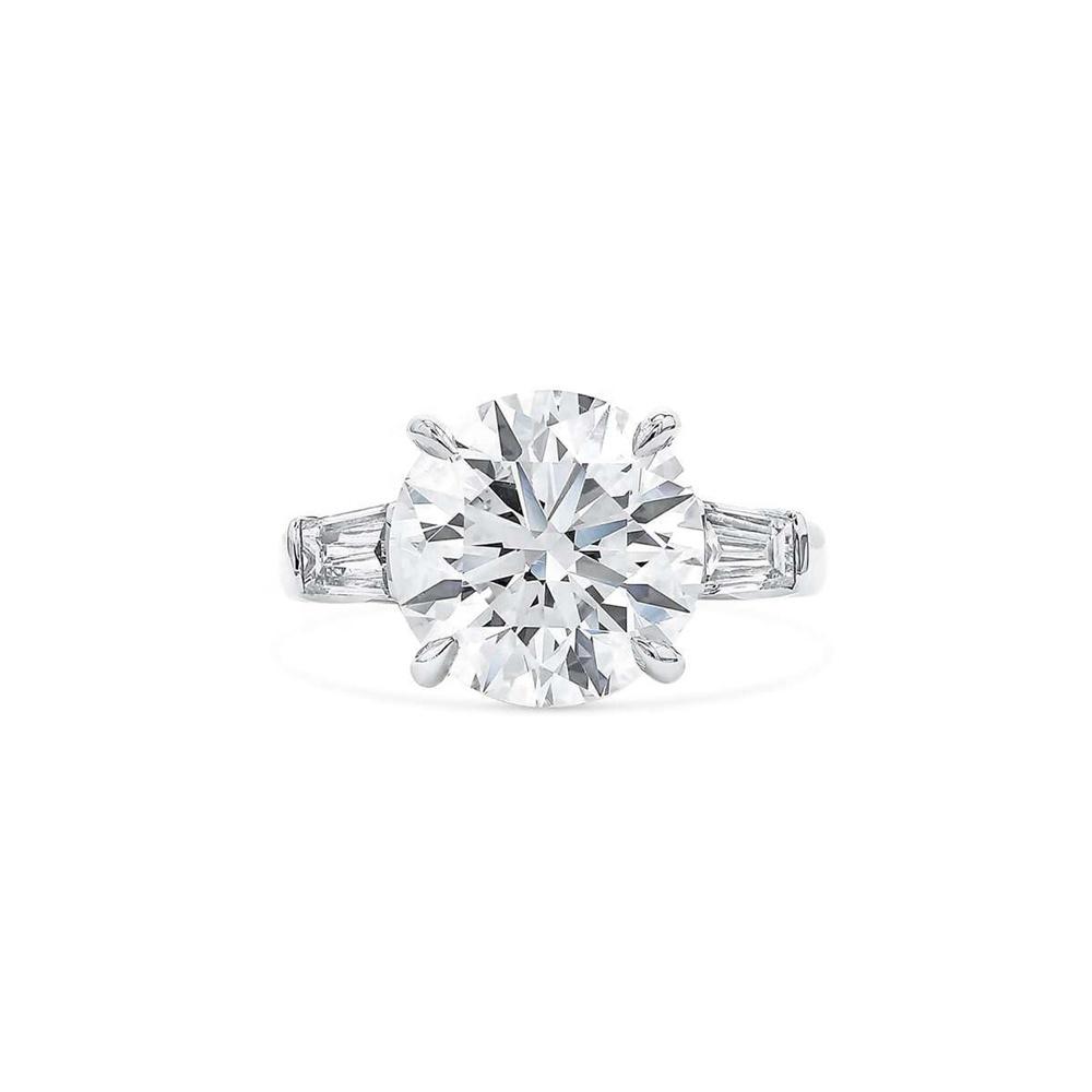 Round Three stone Ring Cubic Zirconia 14K Gold Ring | Diamond Veneer. 635R600K