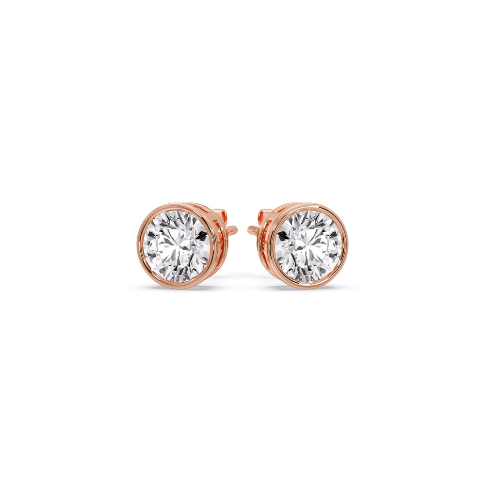 Round Cut Stud Bezel Set Earring Fascinating Diamonds