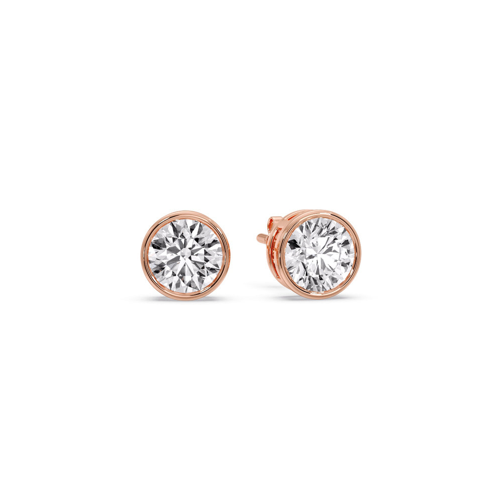 Round Cut Stud Bezel Set Earring Fascinating Diamonds