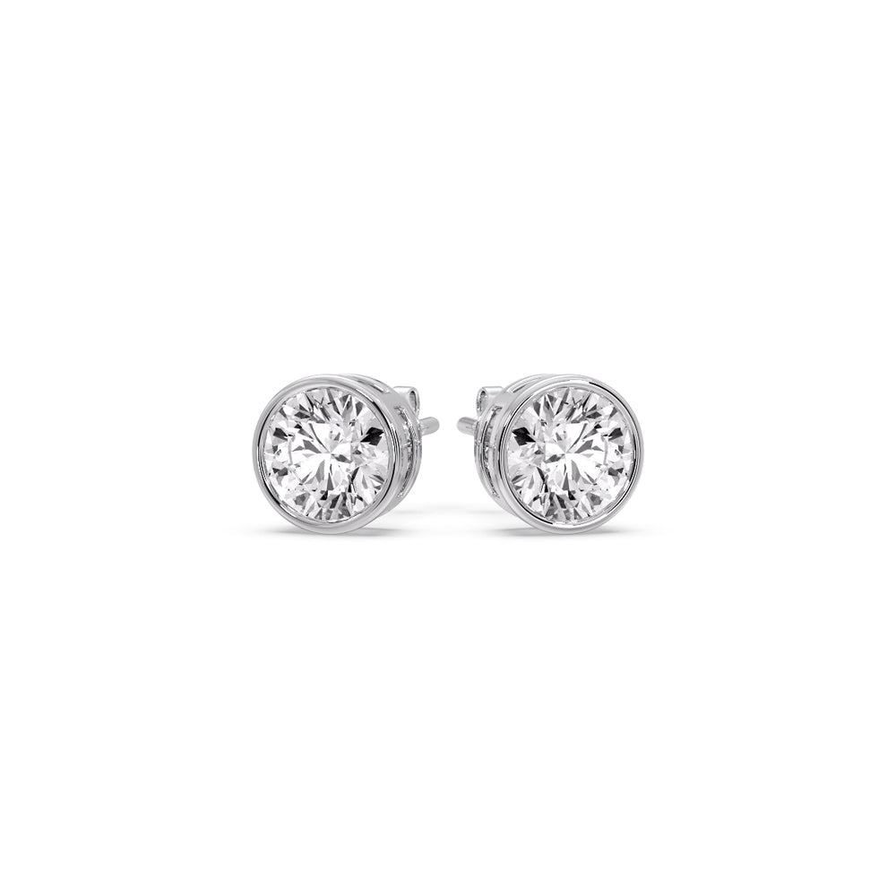 Round Cut Stud Bezel Set Earring Fascinating Diamonds