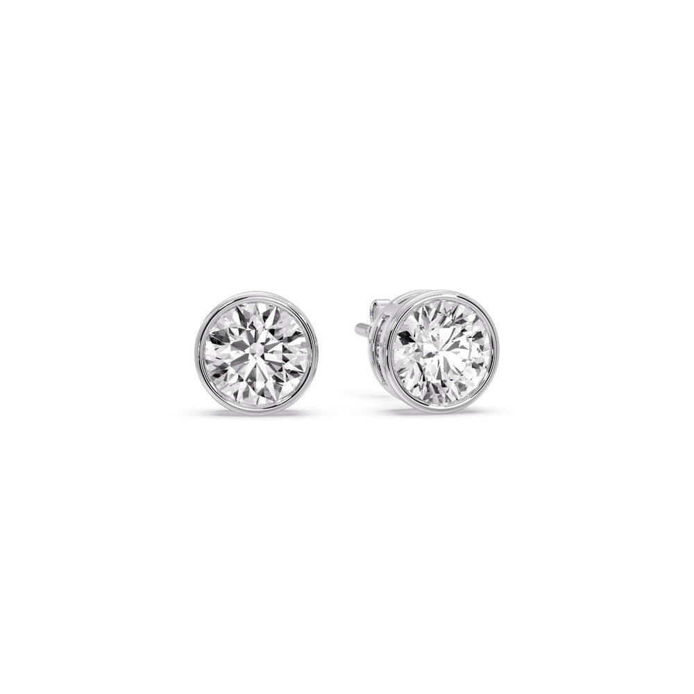 Round Cut Stud Bezel Set Earring Fascinating Diamonds