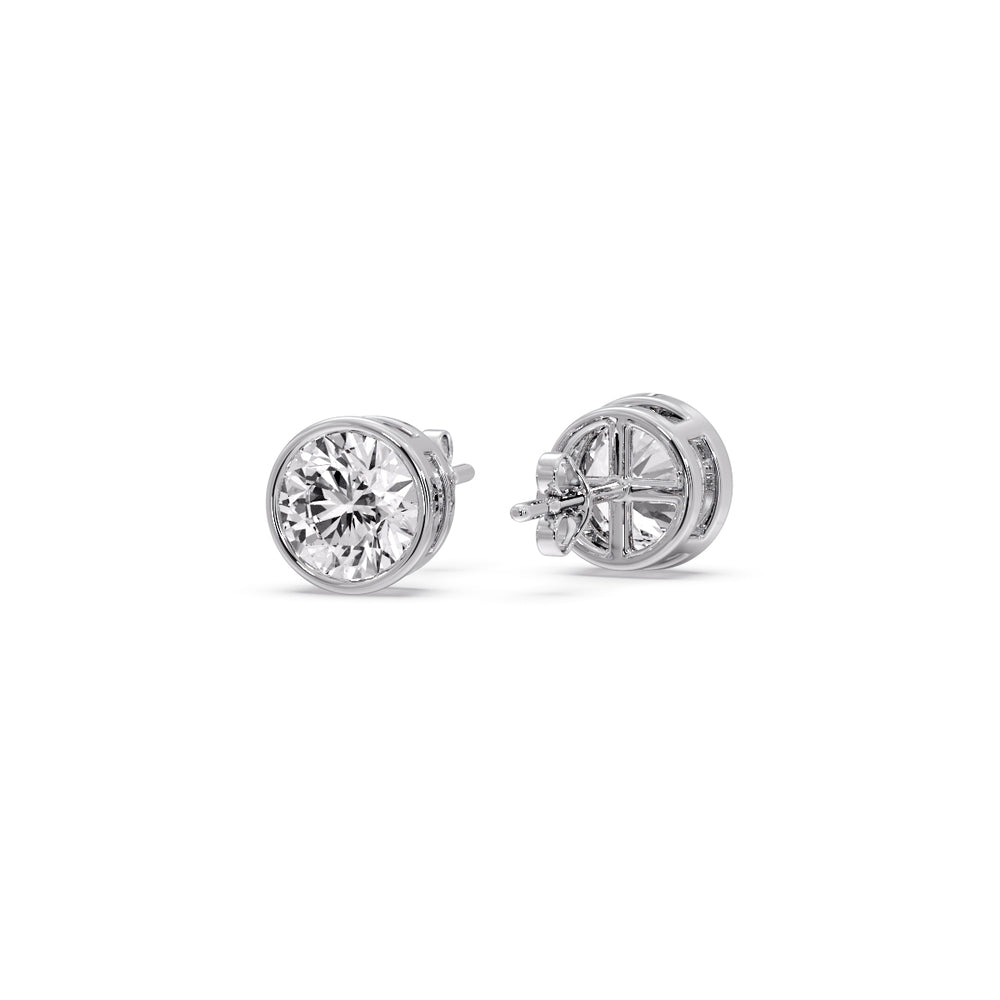 Round Cut Stud Bezel Set Earring Fascinating Diamonds