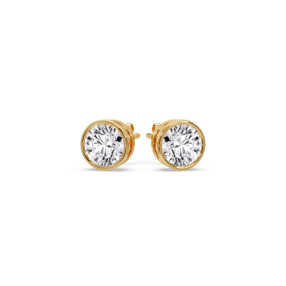 Round Cut Stud Bezel Set Earring Fascinating Diamonds