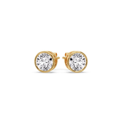 Round Cut Stud Bezel Set Earring Fascinating Diamonds