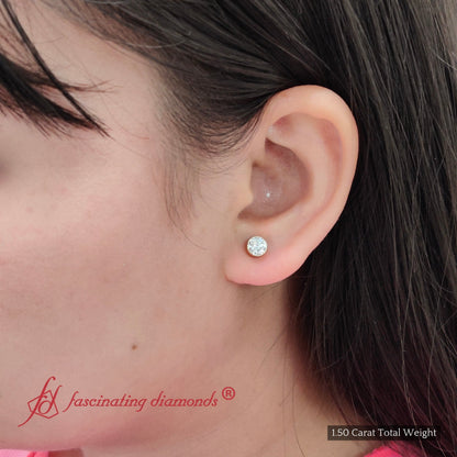 Round Cut Stud Bezel Set Earring Fascinating Diamonds