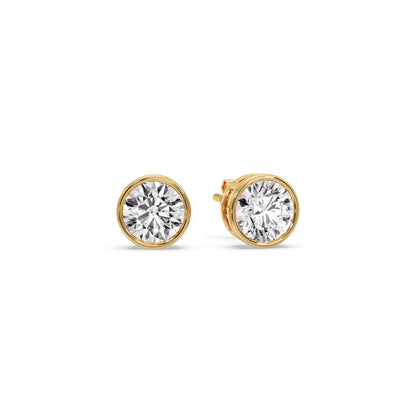 Round Cut Stud Bezel Set Earring Fascinating Diamonds