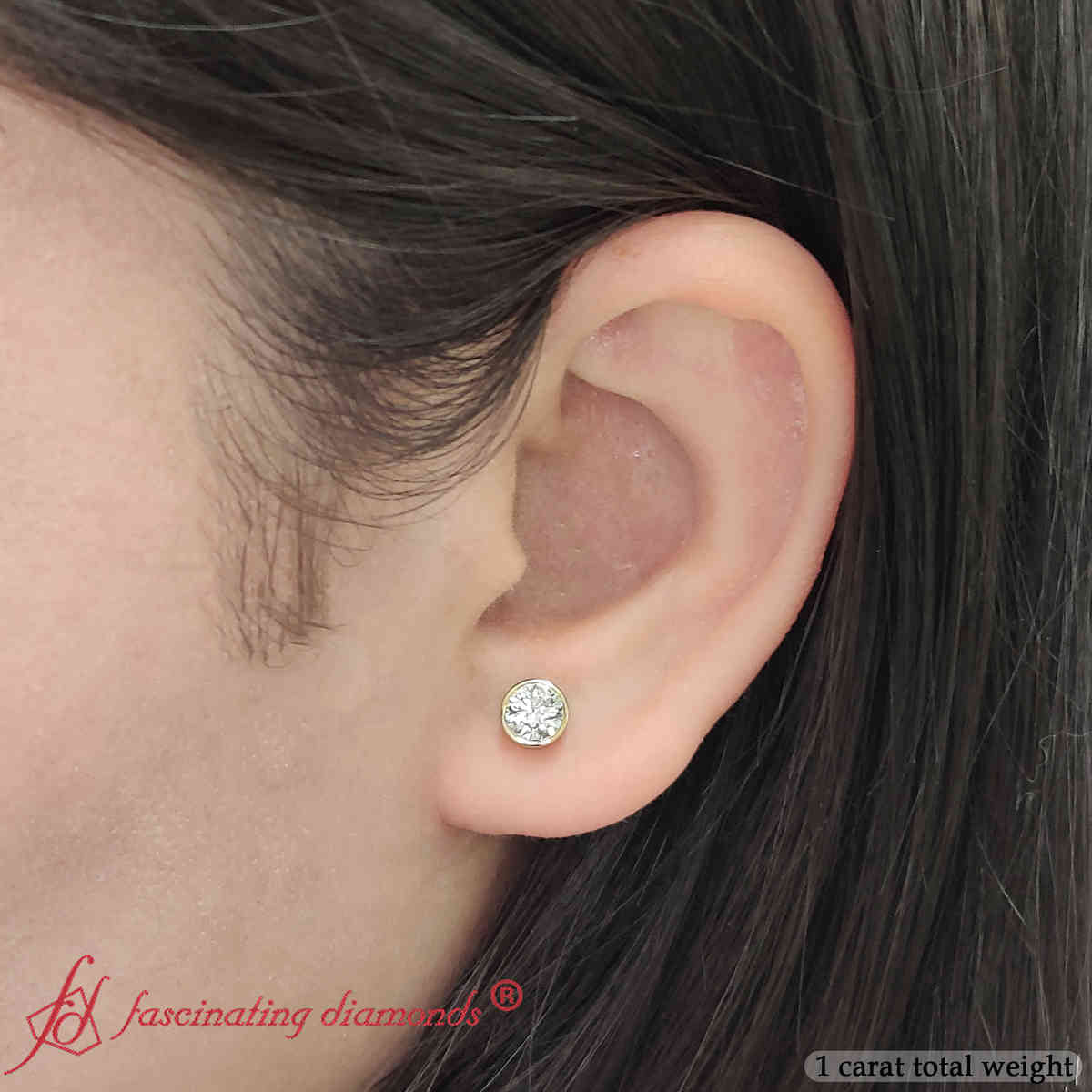 Round Cut Stud Bezel Set Earring Fascinating Diamonds