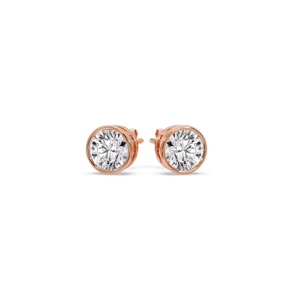 Round Cut Stud Bezel Set Earring Fascinating Diamonds