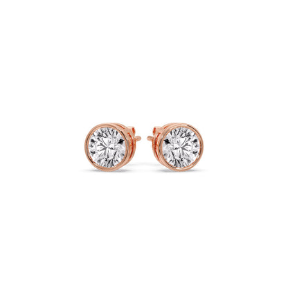 Round Cut Stud Bezel Set Earring Fascinating Diamonds