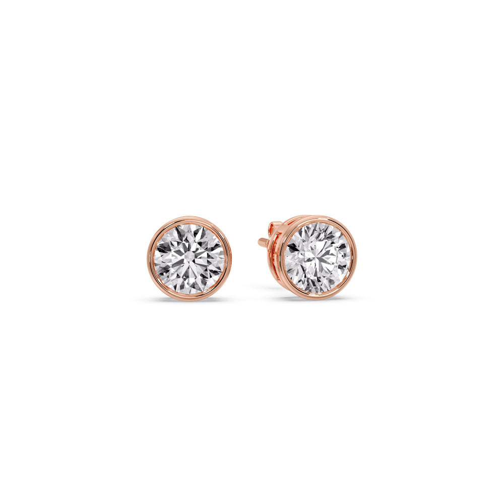 Round Cut Stud Bezel Set Earring Fascinating Diamonds