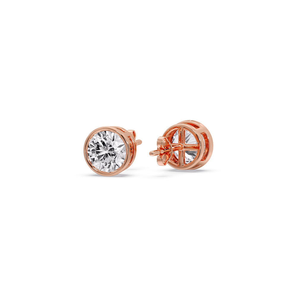Round Cut Stud Bezel Set Earring Fascinating Diamonds