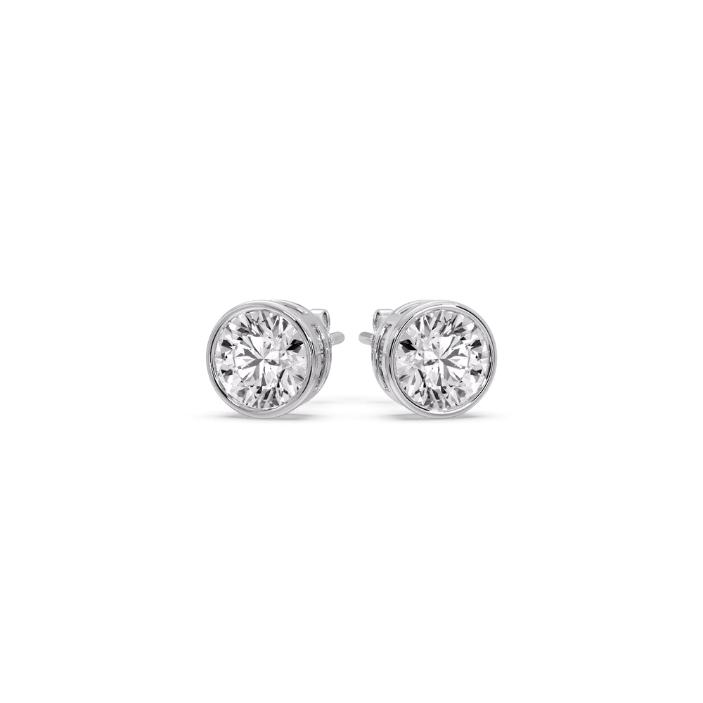 Round Cut Stud Bezel Set Earring Fascinating Diamonds