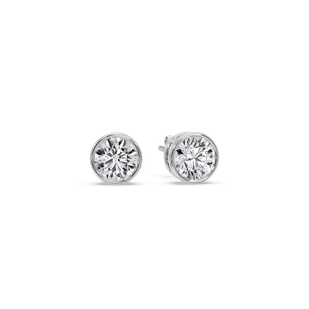 Round Cut Stud Bezel Set Earring Fascinating Diamonds