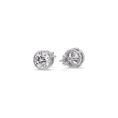 Round Cut Stud Bezel Set Earring Fascinating Diamonds