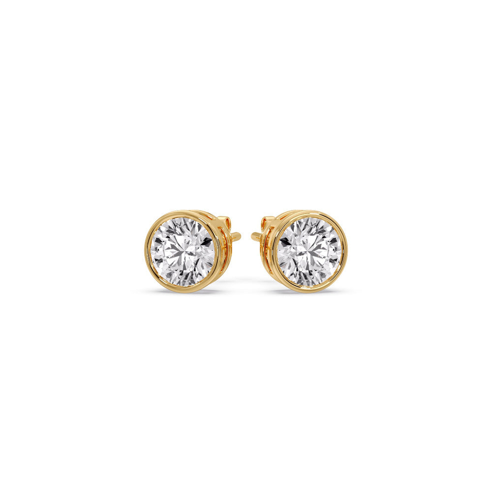 Round Cut Stud Bezel Set Earring Fascinating Diamonds