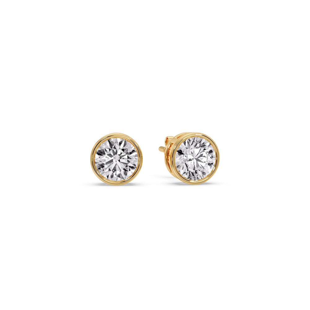 Round Cut Stud Bezel Set Earring Fascinating Diamonds