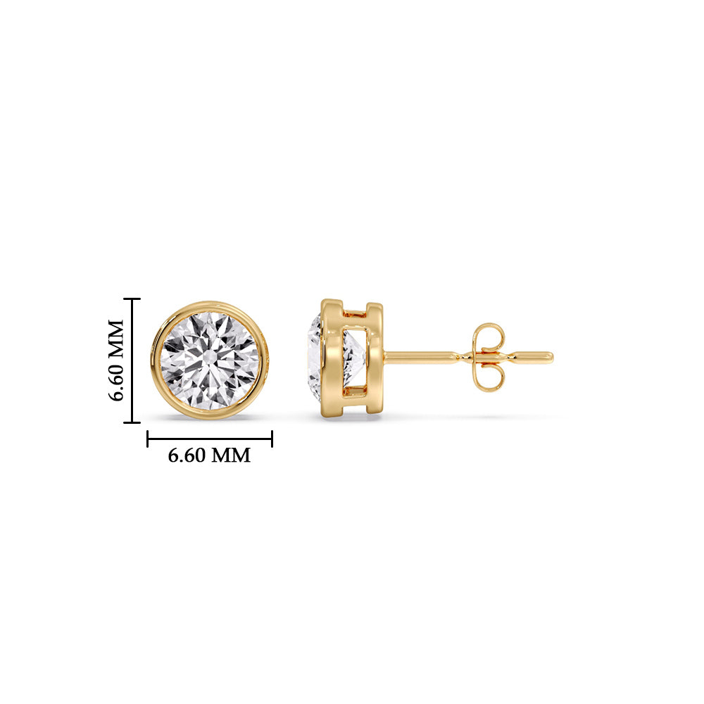 Round Cut Stud Bezel Set Earring Fascinating Diamonds