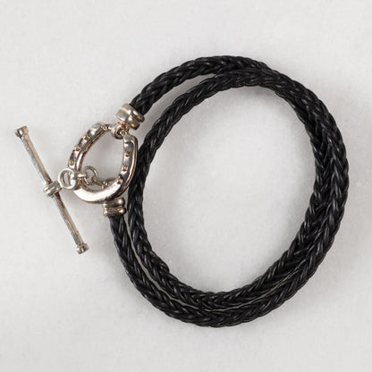 Roundup - Braided Leather Horseshoe Bracelet in Black & Silver Urban-Equestrian