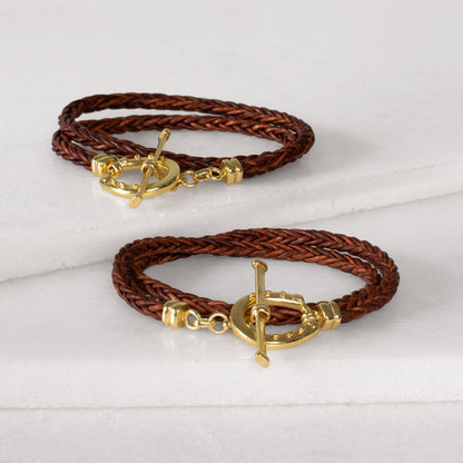 Roundup - Braided Leather Horseshoe Bracelet in Brown & Gold Urban-Equestrian