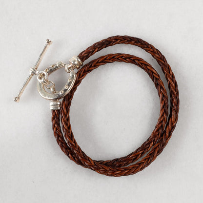 Roundup - Braided Leather Horseshoe Bracelet in Brown & Silver Urban-Equestrian