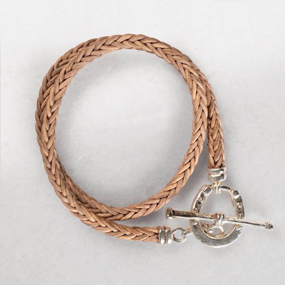Roundup - Braided Leather Horseshoe Bracelet in Natural & Silver Urban-Equestrian