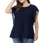 Plus Size Print Layered Sleeve Round Neck Blouse