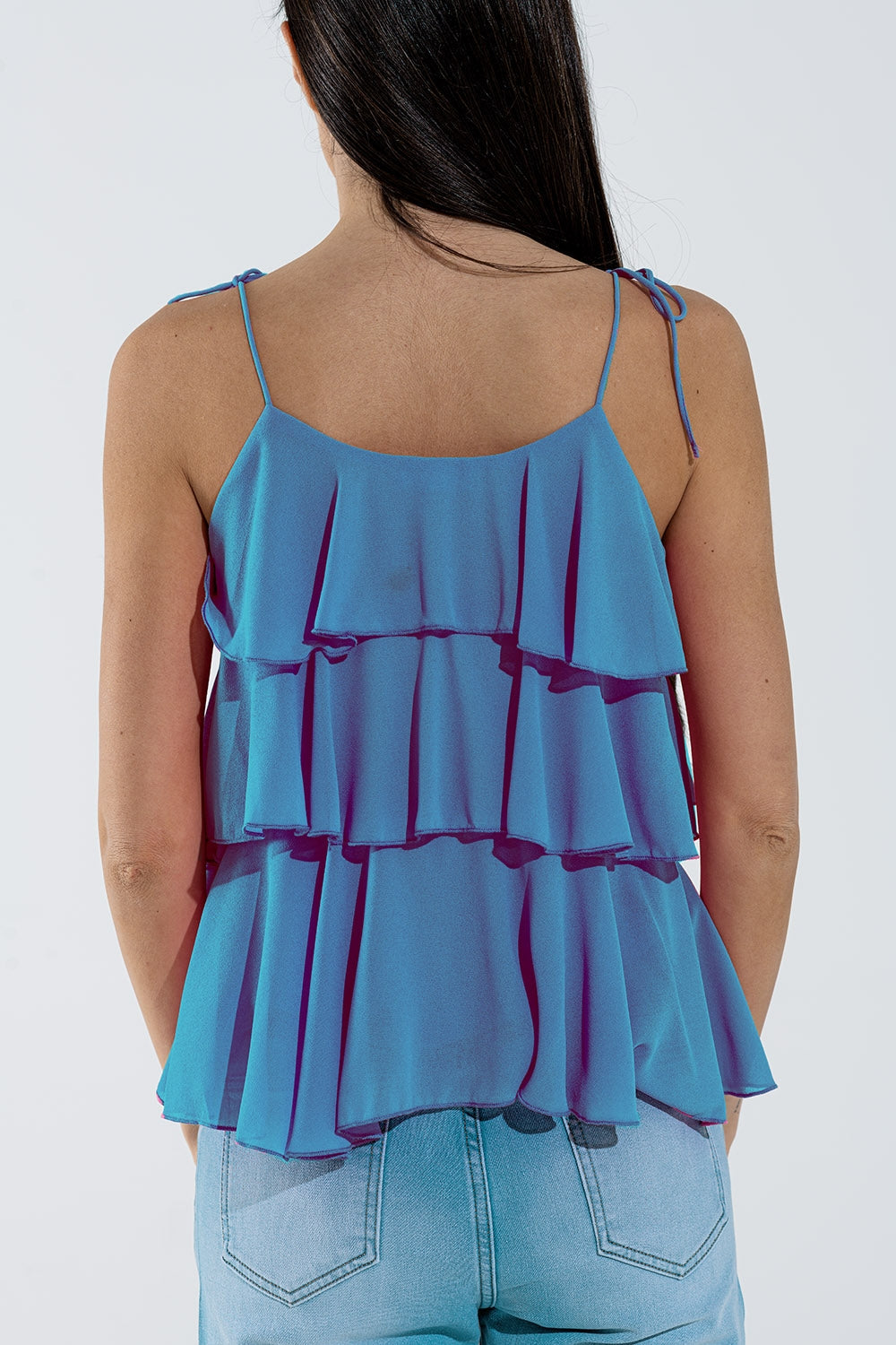 Ruffle Top WIth Thin straps in Blue Q2store