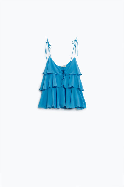 Ruffle Top WIth Thin straps in Blue Q2store