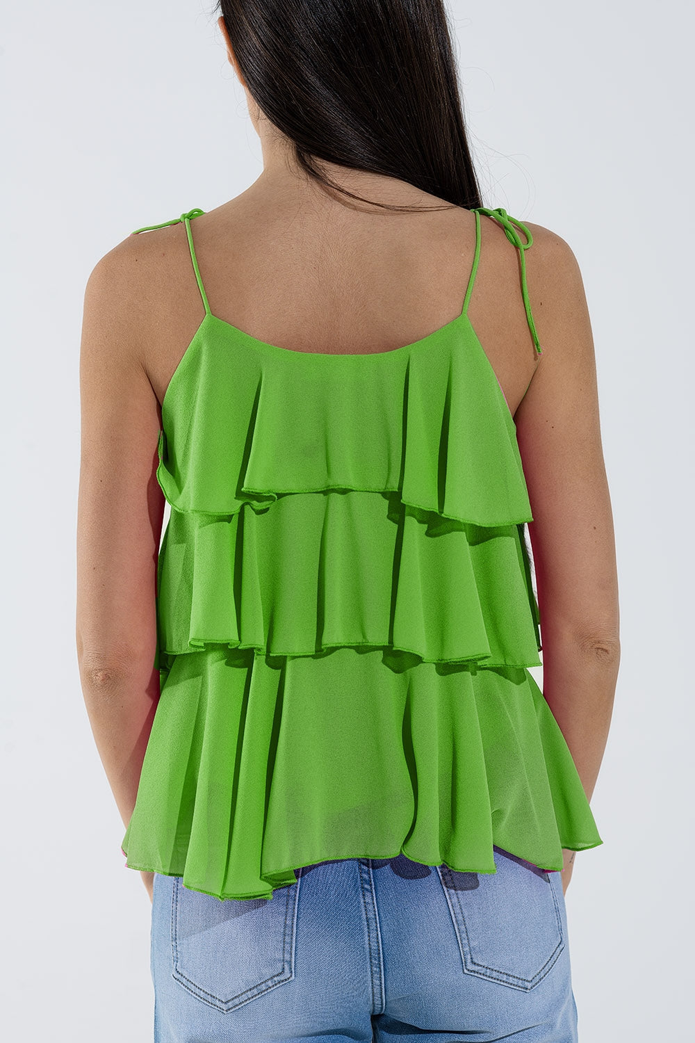 Ruffle Top WIth Thin straps in Green Q2store