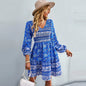 Bohemian Long Sleeve V-Neck Dress with Skirt