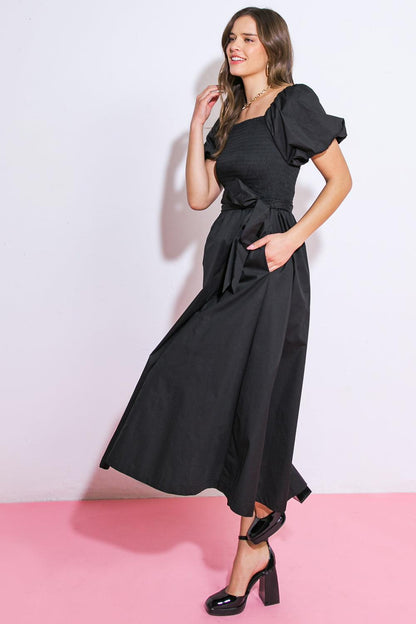 A PEACEFUL PLACE WOVEN MIDI DRESS Flying Tomato