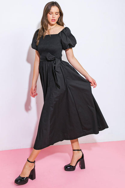 A PEACEFUL PLACE WOVEN MIDI DRESS Flying Tomato