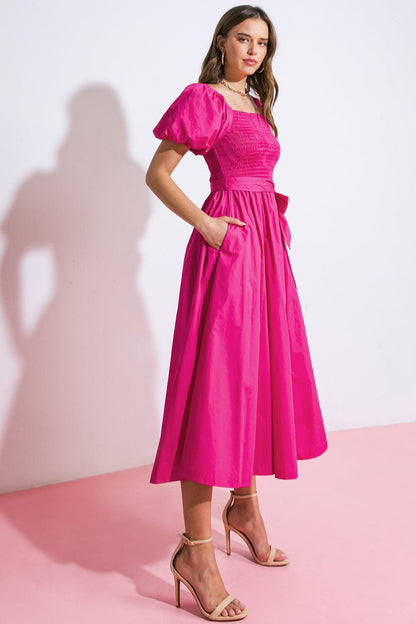 A PEACEFUL PLACE WOVEN MIDI DRESS Flying Tomato