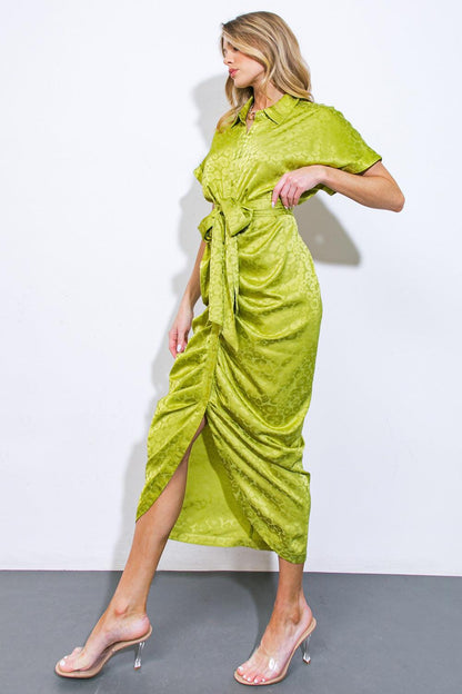 COMING TO MY SENSES WOVEN SATIN MIDI DRESS Flying Tomato