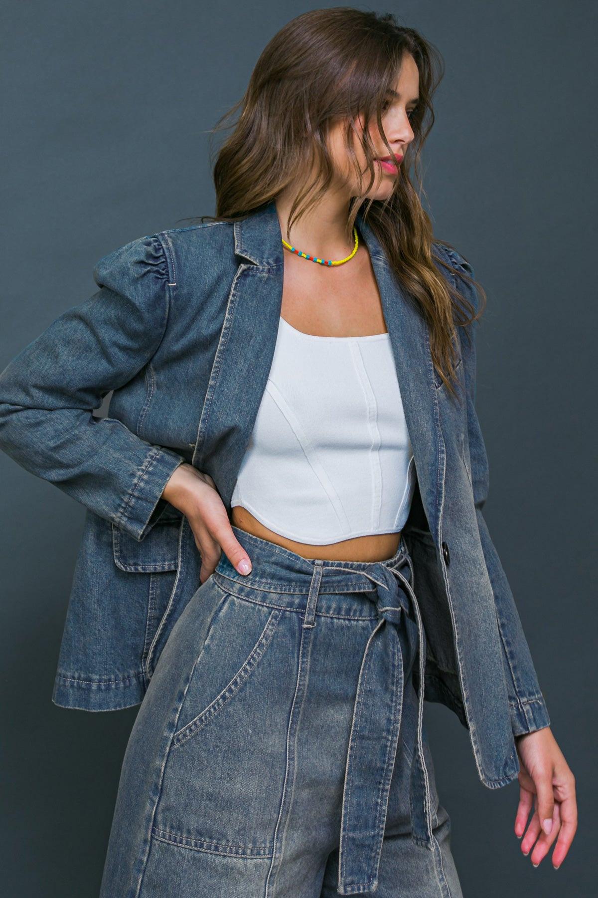 GIVE IT YOUR ALL DENIM BLAZER Flying Tomato