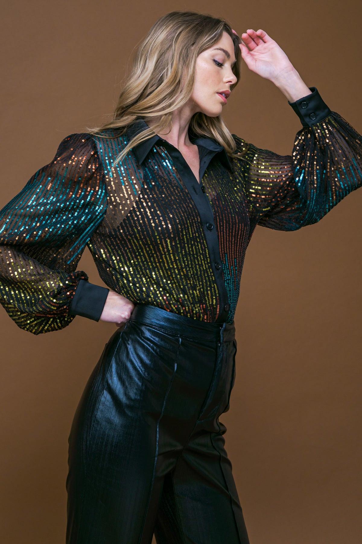 CAUSE A COMMOTION SEQUIN BLOUSE Flying Tomato