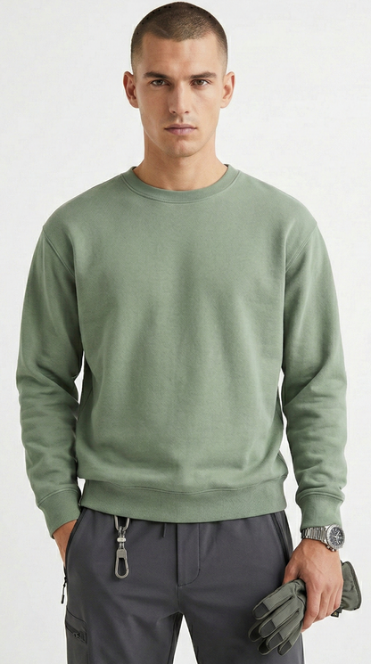 Men Essential Cotton-Blend Crewneck Sweatshirt -Sage Tinyloverclothing