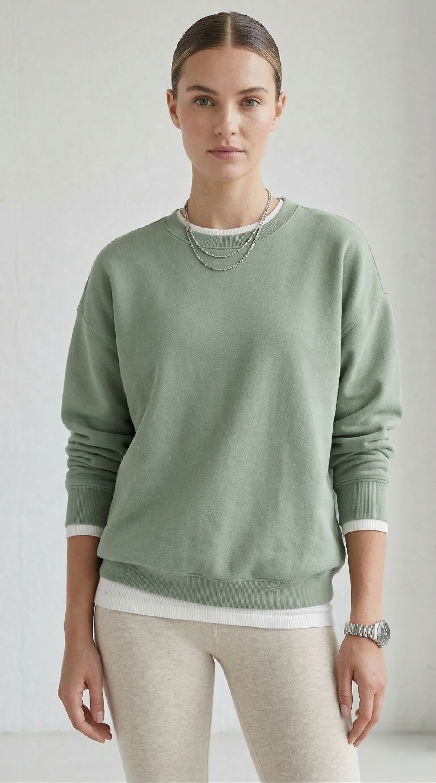 Sage Green Oversized Crewneck Sweatshirt Tinyloverclothing