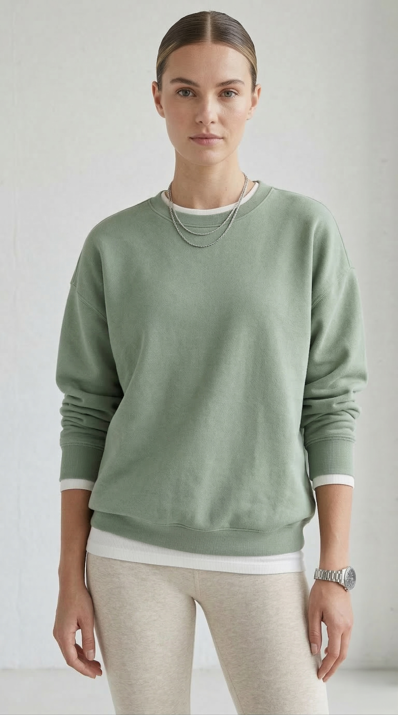 Sage Green Oversized Crewneck Sweatshirt Tinyloverclothing