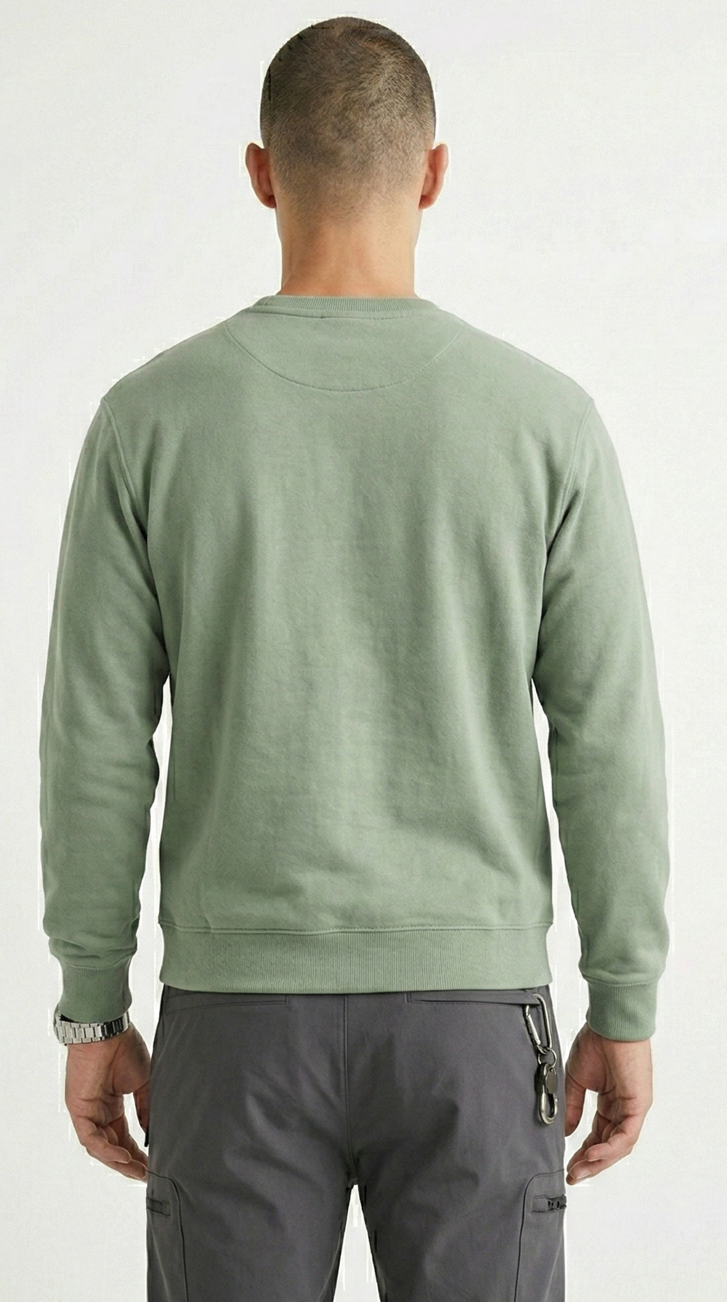 Men Essential Cotton-Blend Crewneck Sweatshirt -Sage Tinyloverclothing