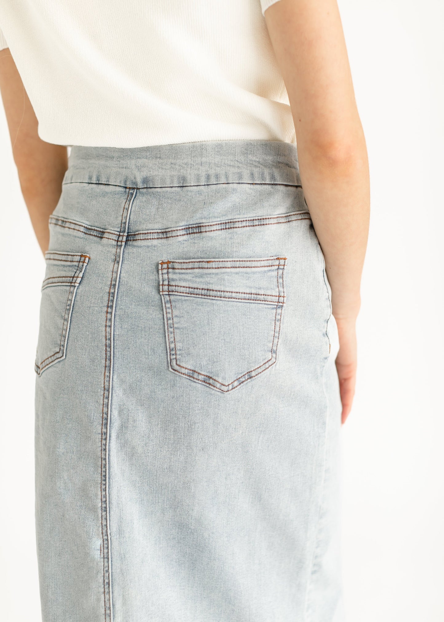 Sandra Light Wash Denim Midi Skirt - FINAL SALE