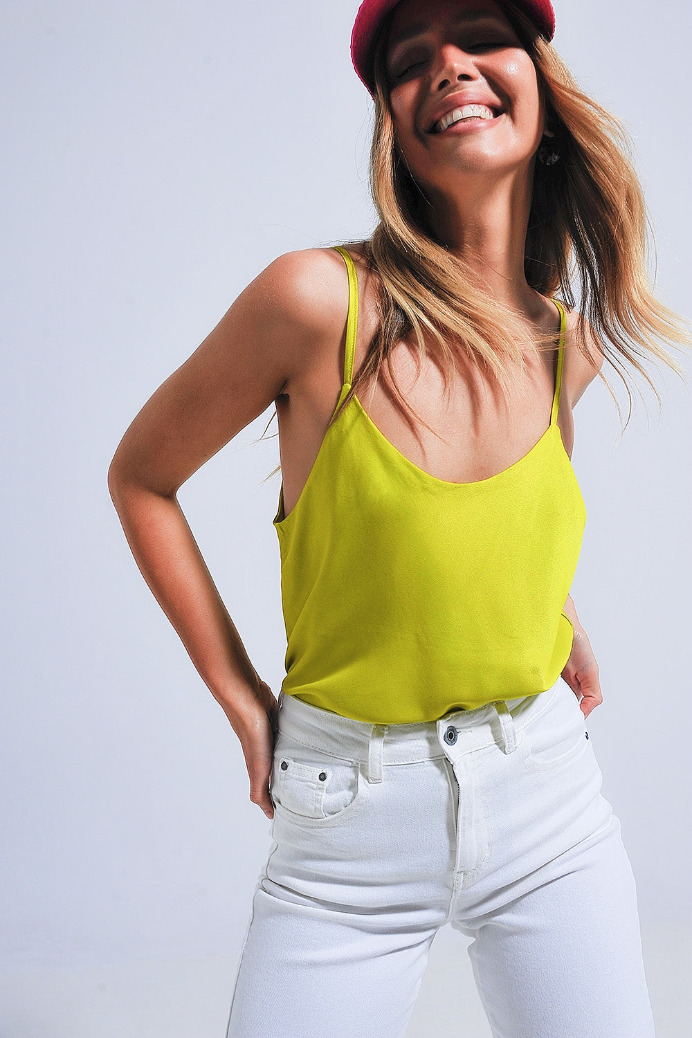 Satin cami in green Q2store