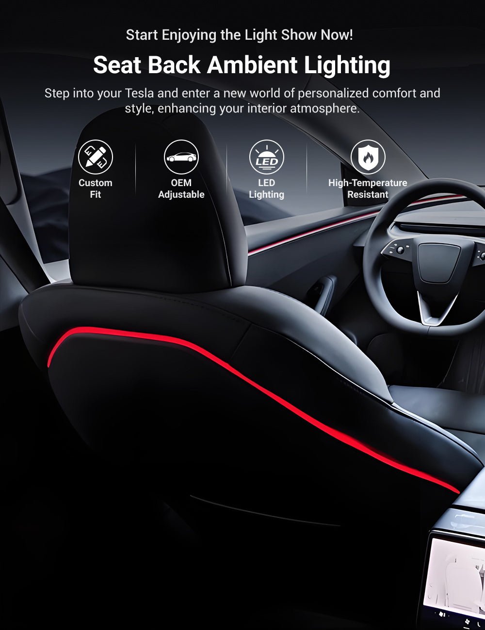 Seat Back Ambient Lighting for Model 3 Highland & Model Y Juniper (2PCS) | TESERY Tesery Official Store