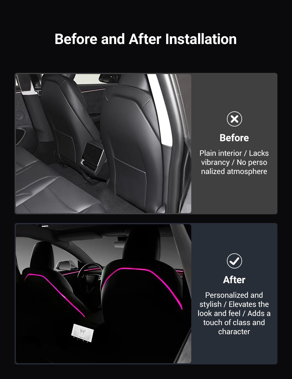 Seat Back Ambient Lighting for Model 3 Highland & Model Y Juniper (2PCS) | TESERY Tesery Official Store