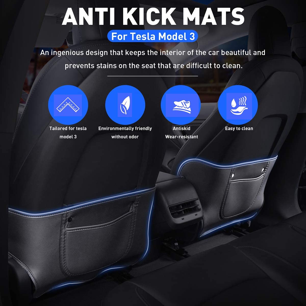 Seat Back Kick Protector for Model 3/Y | Storage Pockets | Easy Clean | TESERY Tesery Official Store