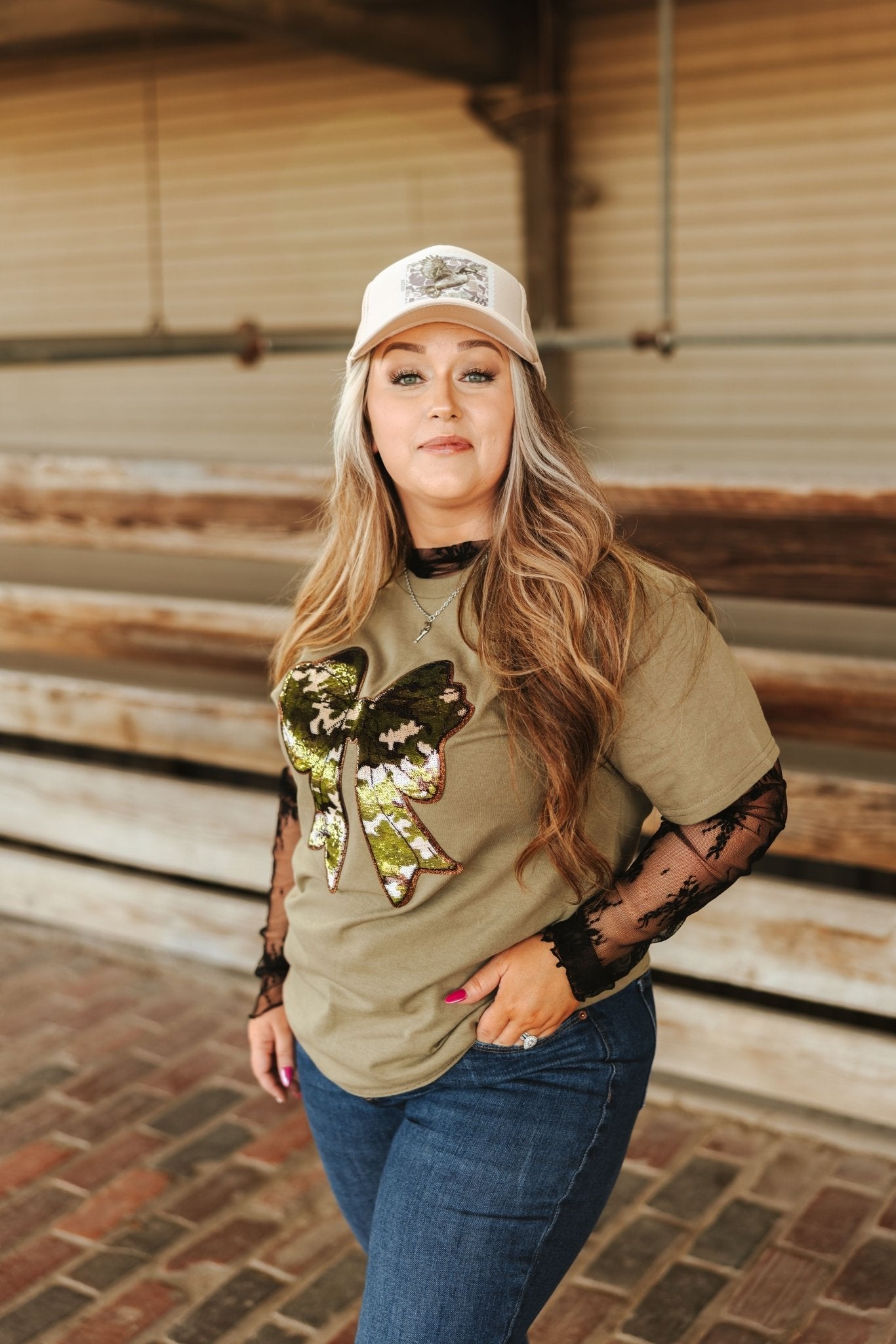 Sequin Camo Bow Patch Tee Wild Junkie