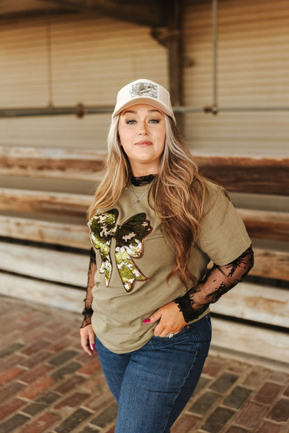 Sequin Camo Bow Patch Tee Wild Junkie